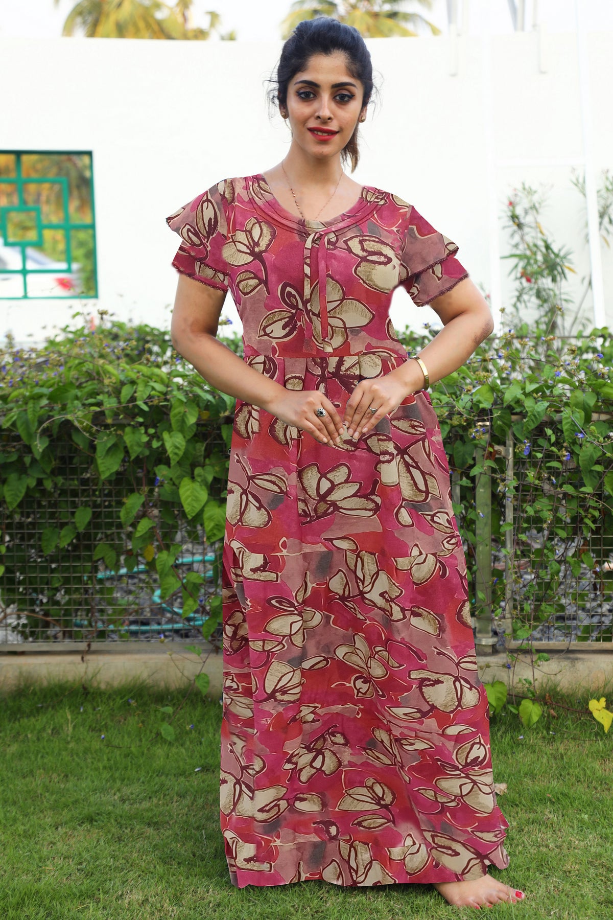 Stylish new FULL FROCK Model Nighties| Fancy Sleeves & Neck Pattern| Side Pocket with Back Tie Rope | Perfect Nightwear Trendy Women's (FRK)