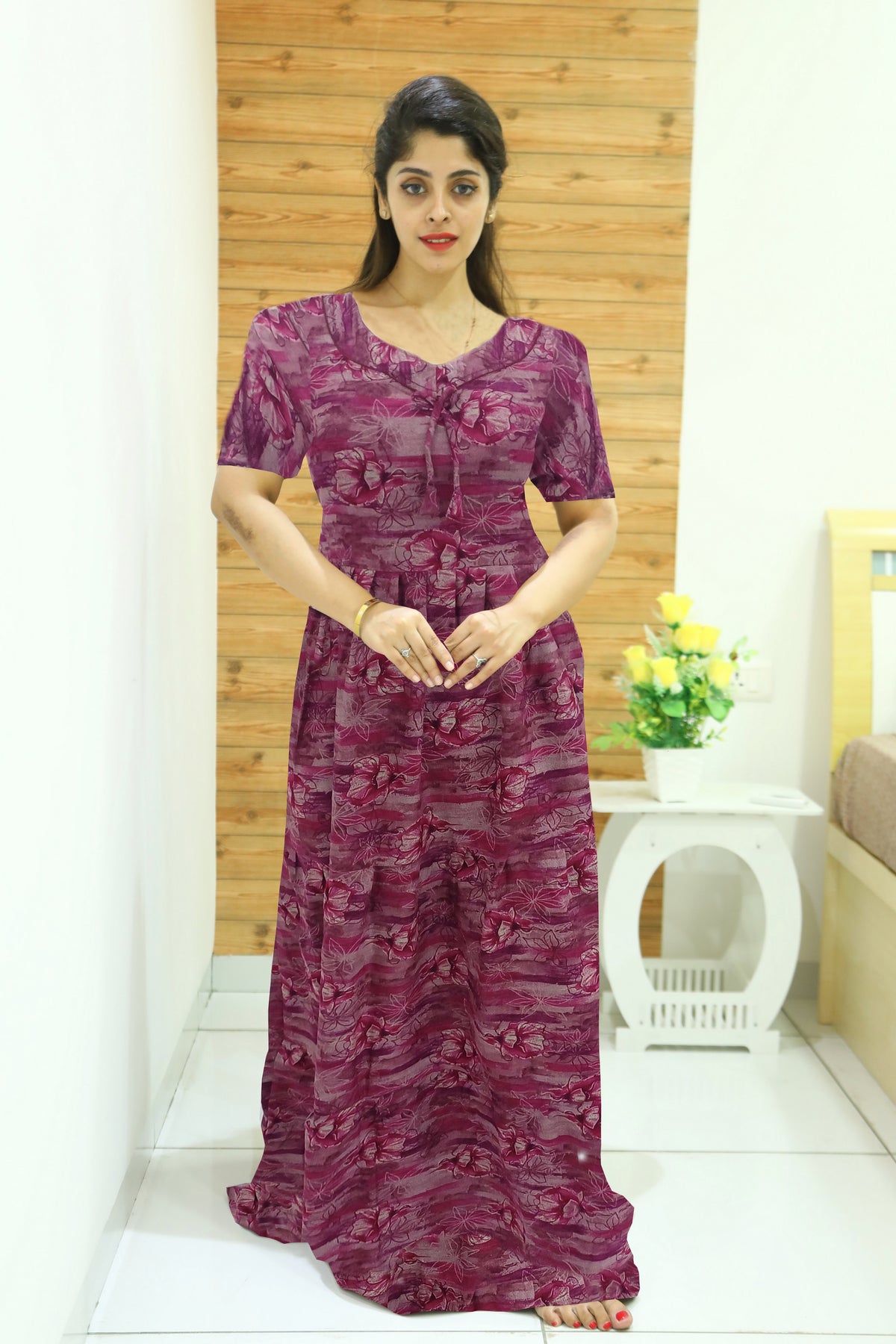 New Arrivals FULL FROCK Model Nighties| Fancy Sleeves & Neck Pattern| Side Pocket with Back Tie Rope | Perfect Nightwear Trendy Women's (FRK)