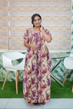 MANGAI Premium Cotton Printed Pleated Model Half Sleeve 3XL Size Nighties - Fancy Neck | With Side Pocket |Shrinkage Free Nighties | Trendy Collection's for Stylish Women's (3XL-SBS)