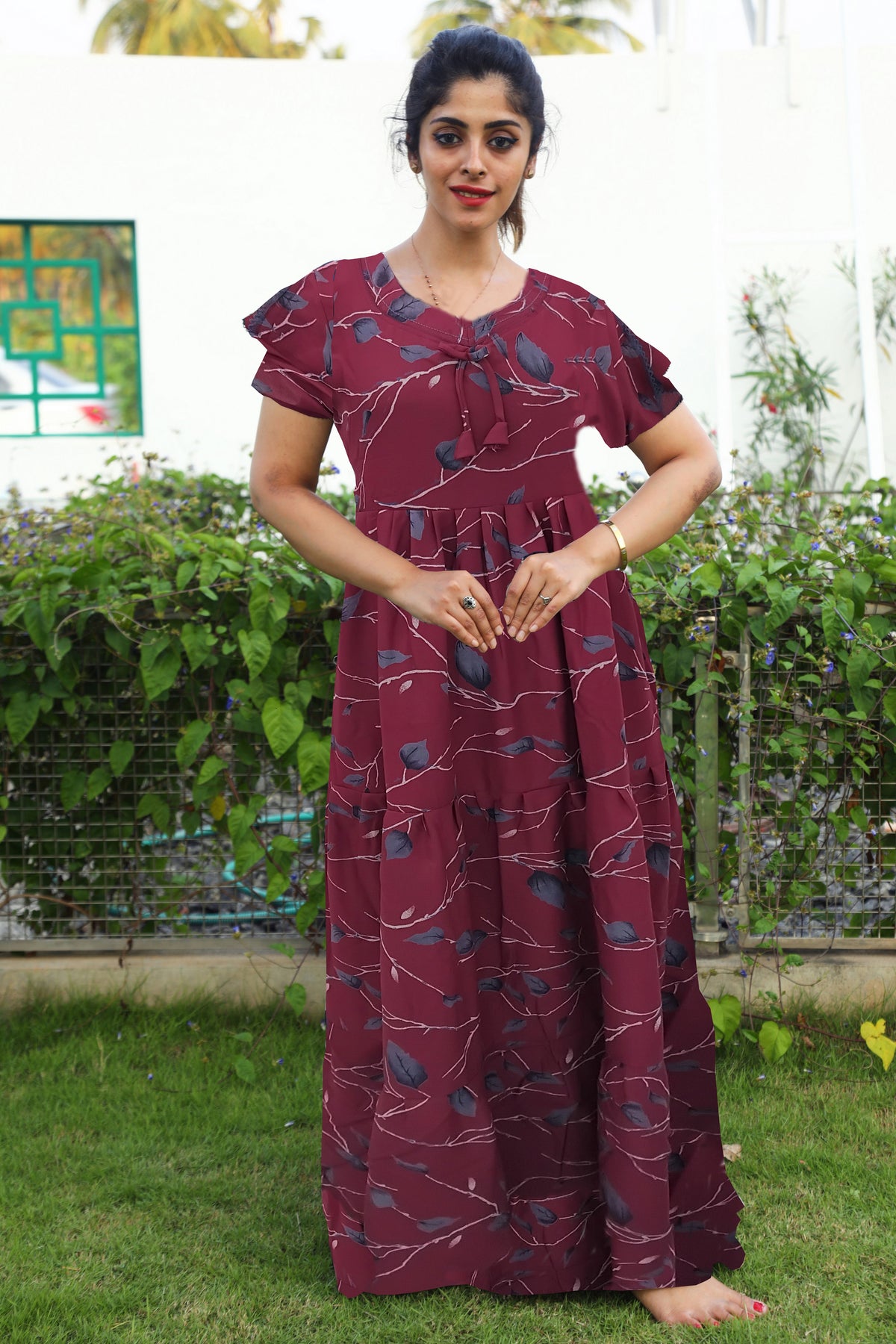 Stylish new FULL FROCK Model Nighties| Fancy Sleeves & Neck Pattern| Side Pocket with Back Tie Rope | Perfect Nightwear Trendy Women's (FRK)