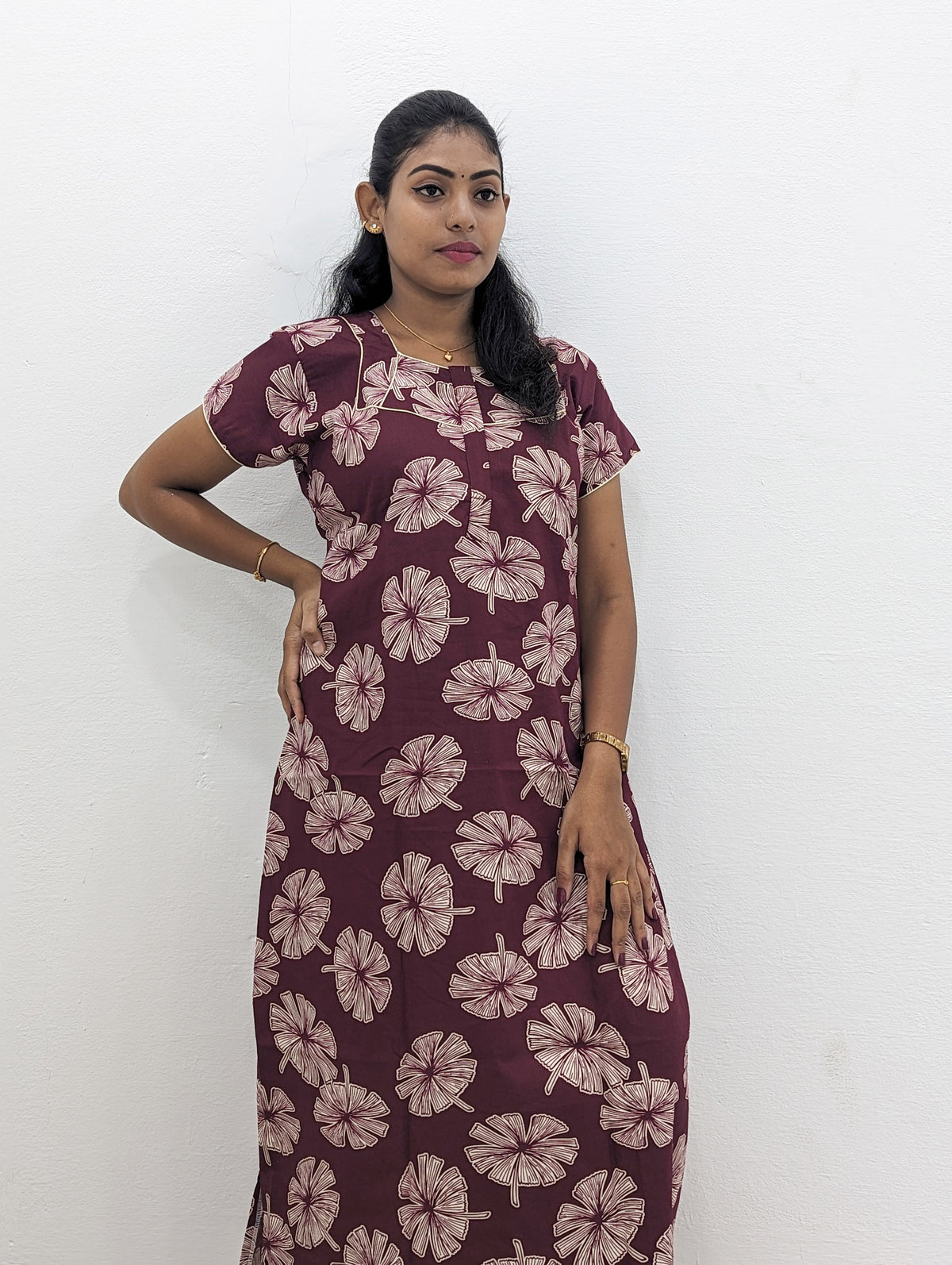 MANGAI New Regular Fit Cotton Printed Nighties - All Over Printed Stylish Nightwear for Stylish Women | Side Cut Pocket | Beautiful Nighties for Stylish Women's | Colourful Printed Cotton Nighties (HCC)