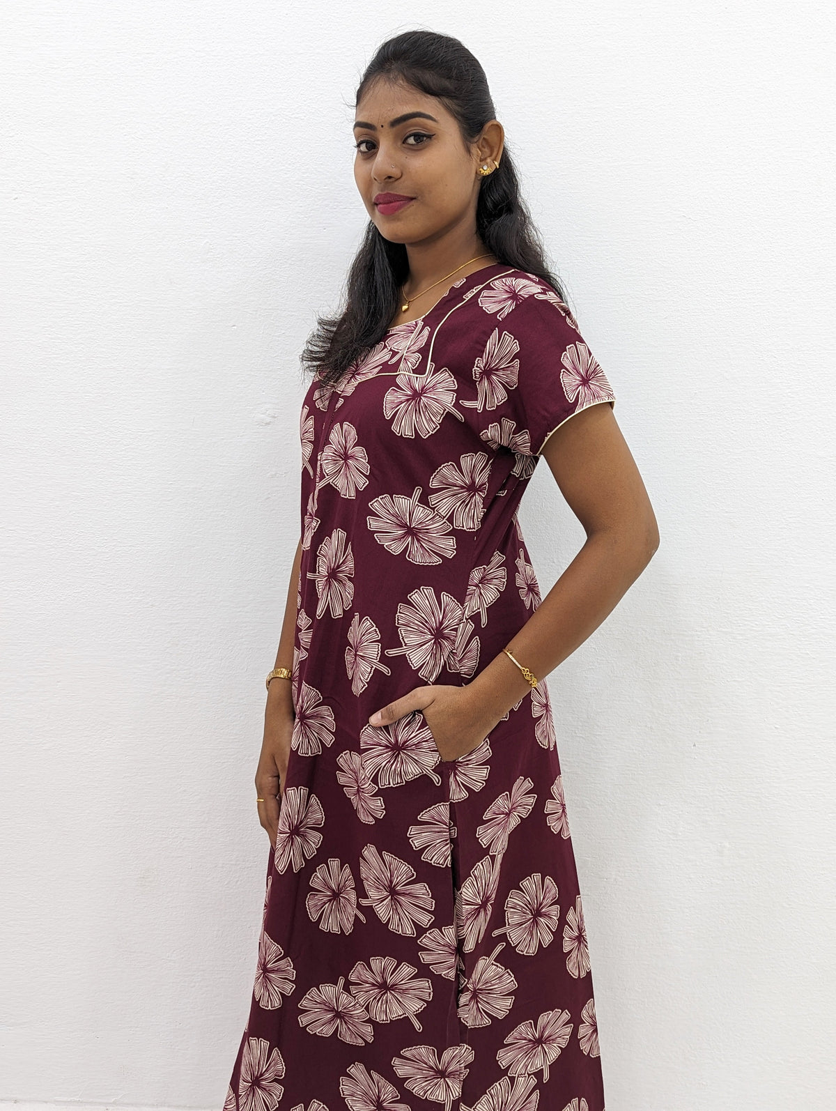 MANGAI New Regular Fit Cotton Printed Nighties - All Over Printed Stylish Nightwear for Stylish Women | Side Cut Pocket | Beautiful Nighties for Stylish Women's | Colourful Printed Cotton Nighties (HCC)