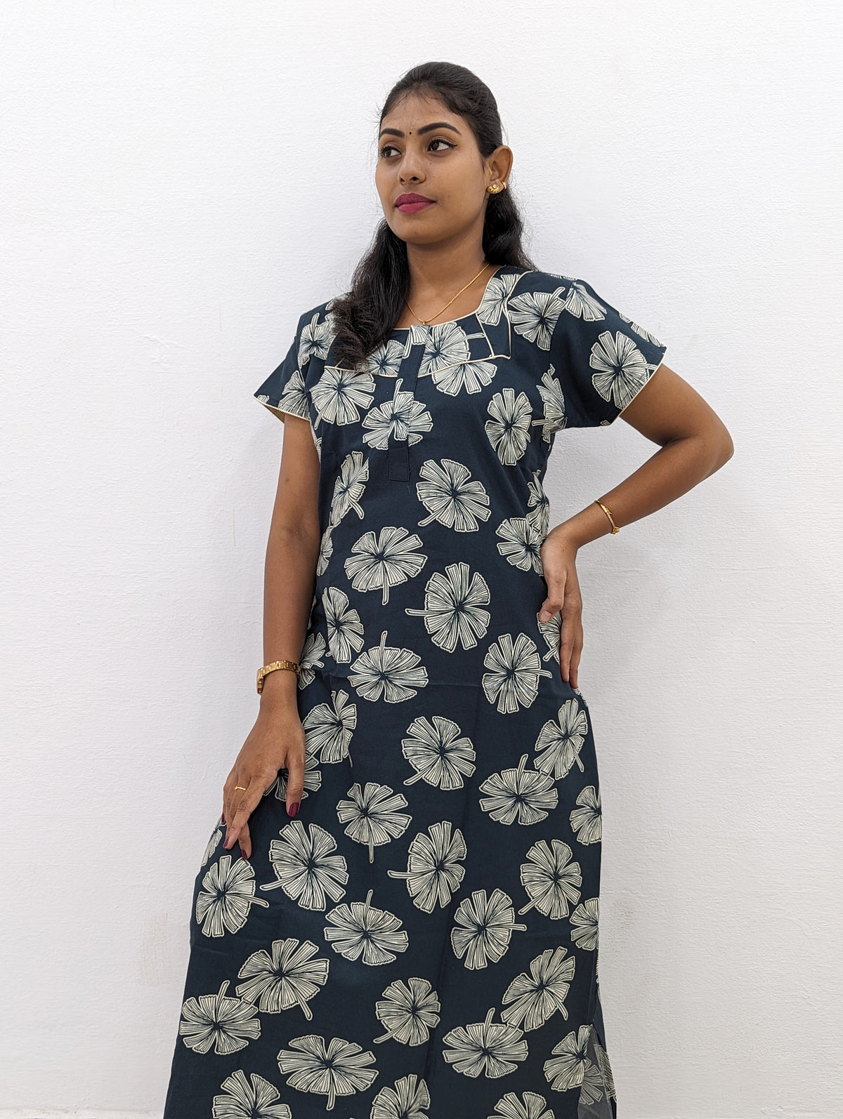 MANGAI New Regular Fit Cotton Printed Nighties - All Over Printed Stylish Nightwear for Stylish Women | Side Cut Pocket | Beautiful Nighties for Stylish Women's | Colourful Printed Cotton Nighties (HCC)