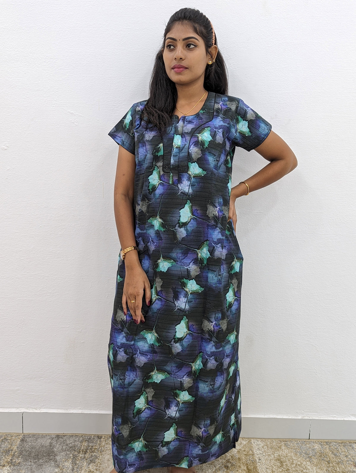 MANGAI New Regular Fit Cotton Printed Nighties - All Over Printed Stylish Nightwear for Stylish Women | Side Cut Pocket | Beautiful Nighties for Stylish Women's | Colourful Printed Cotton Nighties (CMC)