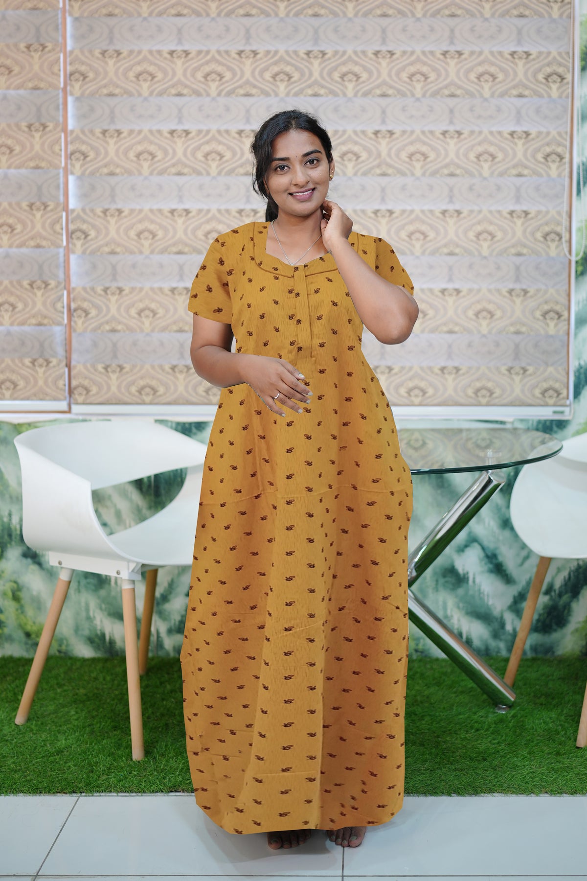 MANGAI Premium Cotton 60Inch Nighties - Fancy Neck | With Side Pocket | Shrinkage Free Nighties | Stylish Collection's for Trendy Women's - (60IN-FFN)