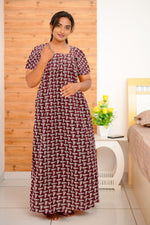 MANGAI Cotton Straight Zip Feeding Nighty |Post Pregnancy | Comfort and Style | Pleated Model | Soft Cotton Feeding Nighties (PSF)