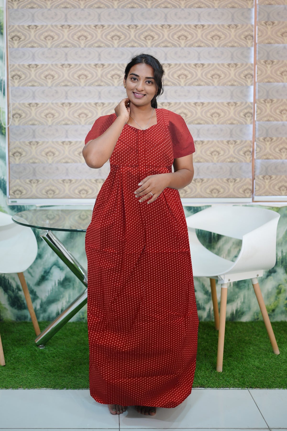 MANGAI Premium Cotton Printed Pleated Model Half Sleeve 3XL Size Nighties - Fancy Neck | With Side Pocket |Shrinkage Free Nighties | Trendy Collection's for Stylish Women's (3XL-SBS)