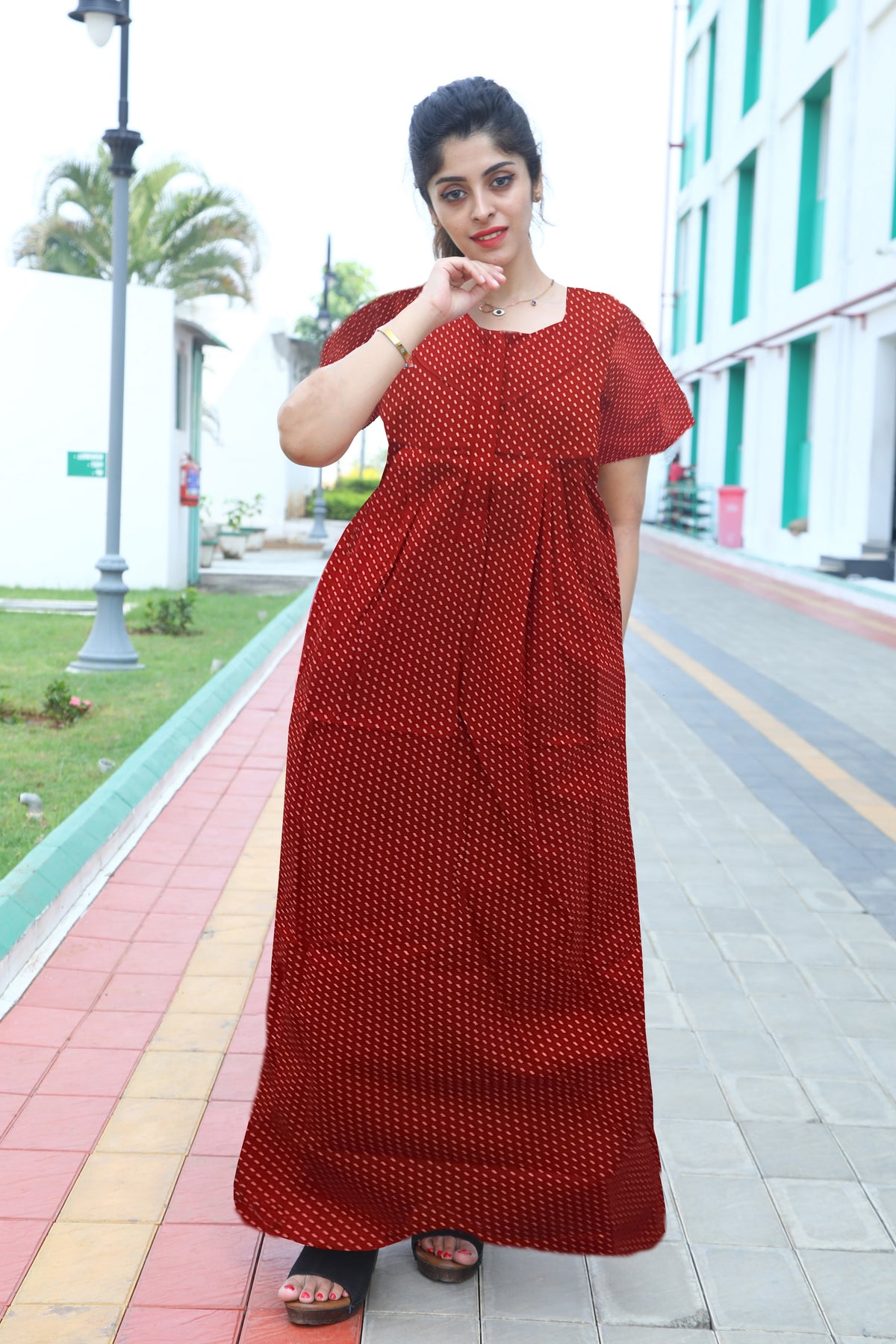 MANGAI Premium Cotton Printed Pleated Model Half Sleeve 3XL Size Nighties - Fancy Neck | With Side Pocket |Shrinkage Free Nighties | Trendy Collection's for Stylish Women's (3XL-SBS)