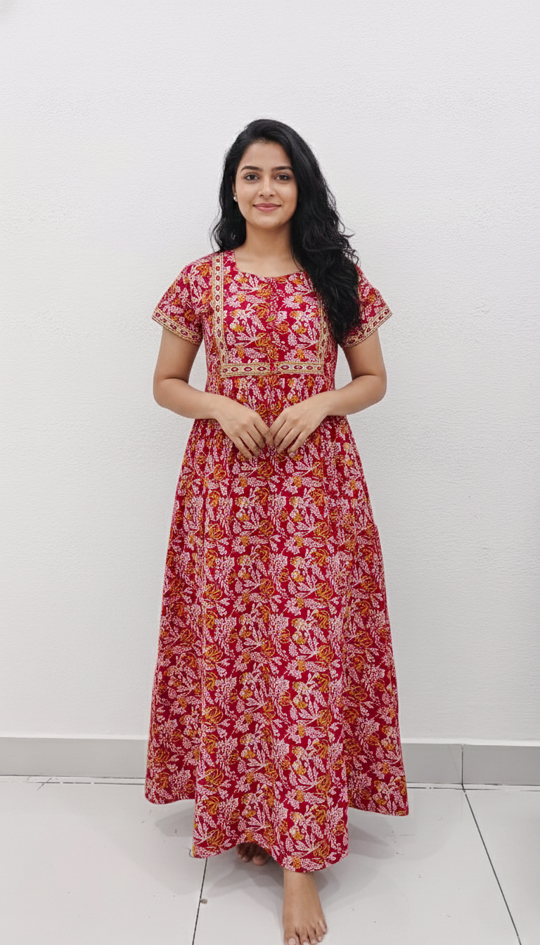 Cotton FROCK Model Casual Wear Nighties | Stylish Pleated Frock Style | Multipurpose Nighties | Pregnancy Wear | Pleated Model | Stylish Nighties for Stylish Women (PWC)
