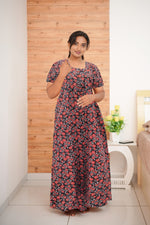 MANGAI Daily Wear Casual Comfort Fit Cotton Printed Nighties | Front Open Zipper Model | Fancy Round Neck with Side Pocket Cotton Nighties (DRN)