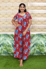 MANGAI Daily Wear Casual Comfort Fit Cotton Printed Nighties | Front Open Zipper Model | Fancy Round Neck with Side Pocket Cotton Nighties (DRN)