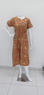 Cotton Gathering Frock for Summer Arrivals | Side Pocket | Button Closed | Elegant Casual Night Wear for Trendy Women's (FKC)