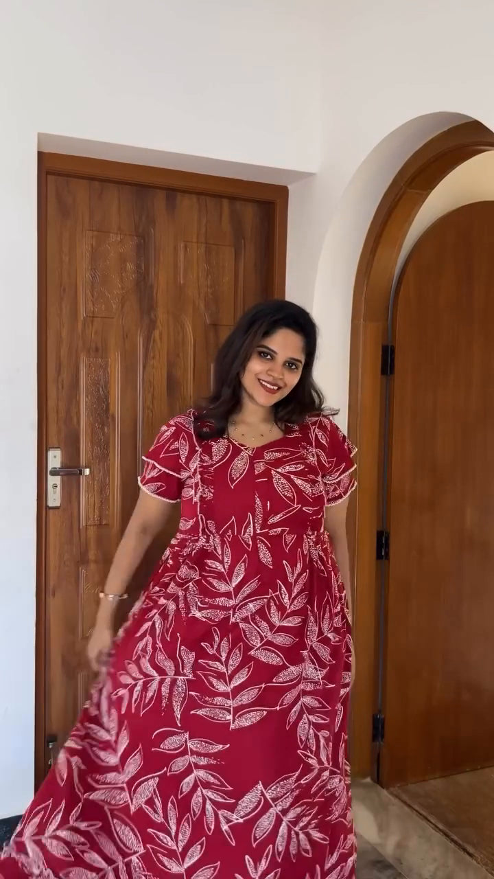 MANGAI Rayon Frock Nighties | Front Open Lengthy Zipper Comforts Feeding | Fancy Double Layered Sleeve's | Post & Pre Pregnancy's and Casual Wear | Side Pocket |Versatile Rayon Frock Night Gown's for Stylish Women's (RPW)