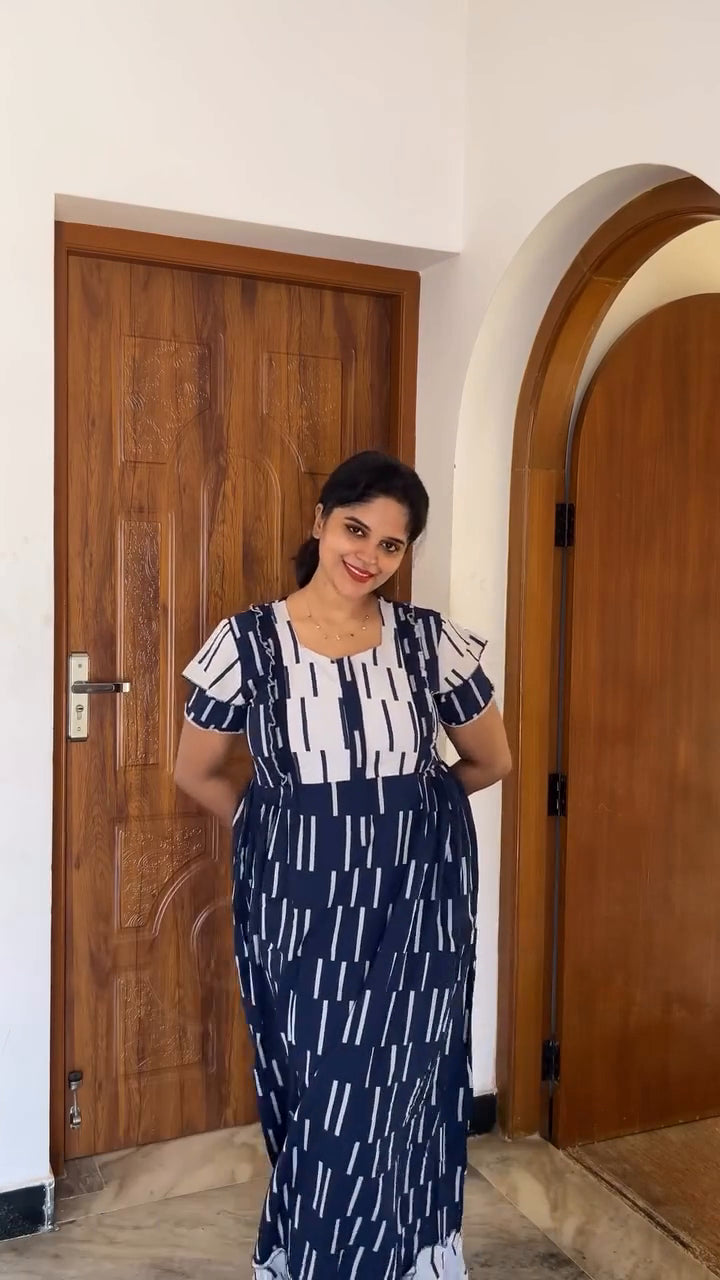 MANGAI Rayon Frock Nighties | Front Open Lengthy Zipper Comforts Feeding | Fancy Double Layered Sleeve's | Post & Pre Pregnancy's and Casual Wear | Side Pocket |Versatile Rayon Frock Night Gown's for Stylish Women's (RPW)