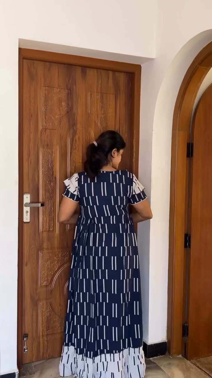 MANGAI Rayon Frock Nighties | Front Open Lengthy Zipper Comforts Feeding | Fancy Double Layered Sleeve's | Post & Pre Pregnancy's and Casual Wear | Side Pocket |Versatile Rayon Frock Night Gown's for Stylish Women's (RPW)