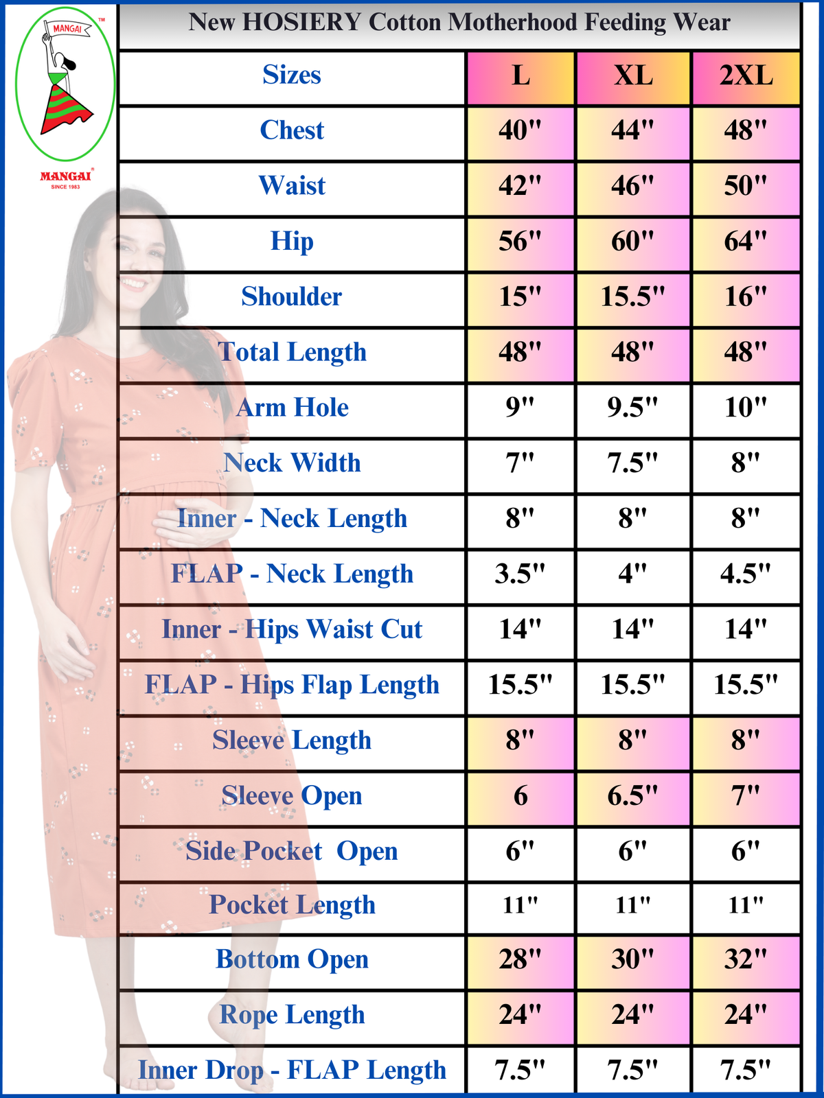 MANGAI HOSIERY Cotton Zipless Feeding Wear | Fancy Sleeve with Round Neck | Flap Open Zipless Feeding wear for Pregnancy Women (MMG)