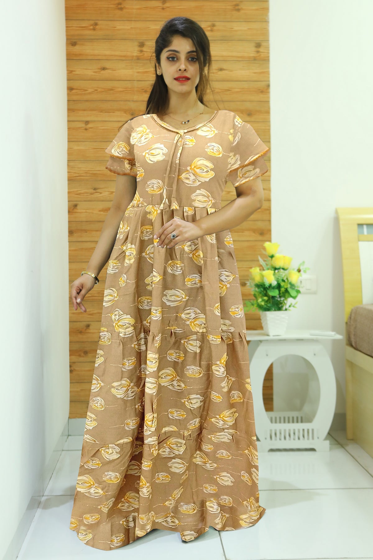 Stylish Arrivals NewFULL FROCK Model Nighties| Fancy Sleeves & Neck Pattern| Side Pocket with Back Tie Rope | Perfect Nightwear Trendy Women's (AFK)