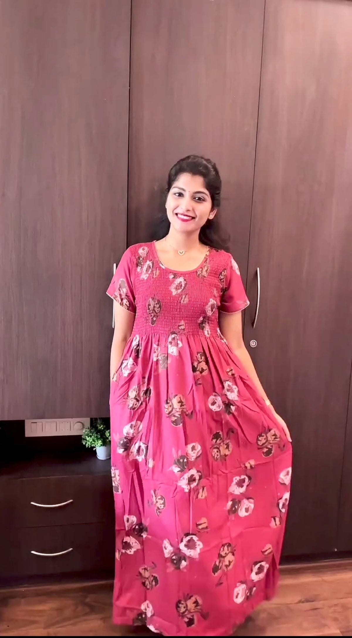 New Arrivals ALPINE Smocking Nighty | Beautiful Pleated Design | Side Pocket | Stylish Nighty for Trendy Women's | Your Perfect Nightwear Collection's (ALS)