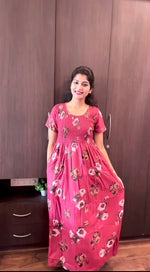 New Arrivals ALPINE Smocking Nighty | Beautiful Pleated Design | Side Pocket | Stylish Nighty for Trendy Women's | Your Perfect Nightwear Collection's (ALS)