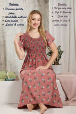 ALPINE Smocking Nighty | Beautiful Pleated Design | Side Pocket | Stylish Nighty for Trendy Women's | Your Perfect Nightwear Collection's (ALS)