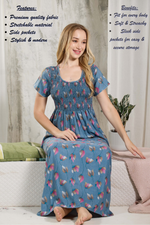 ALPINE Smocking Nighty | Beautiful Pleated Design | Side Pocket | Stylish Nighty for Trendy Women's | Your Perfect Nightwear Collection's (ALS)