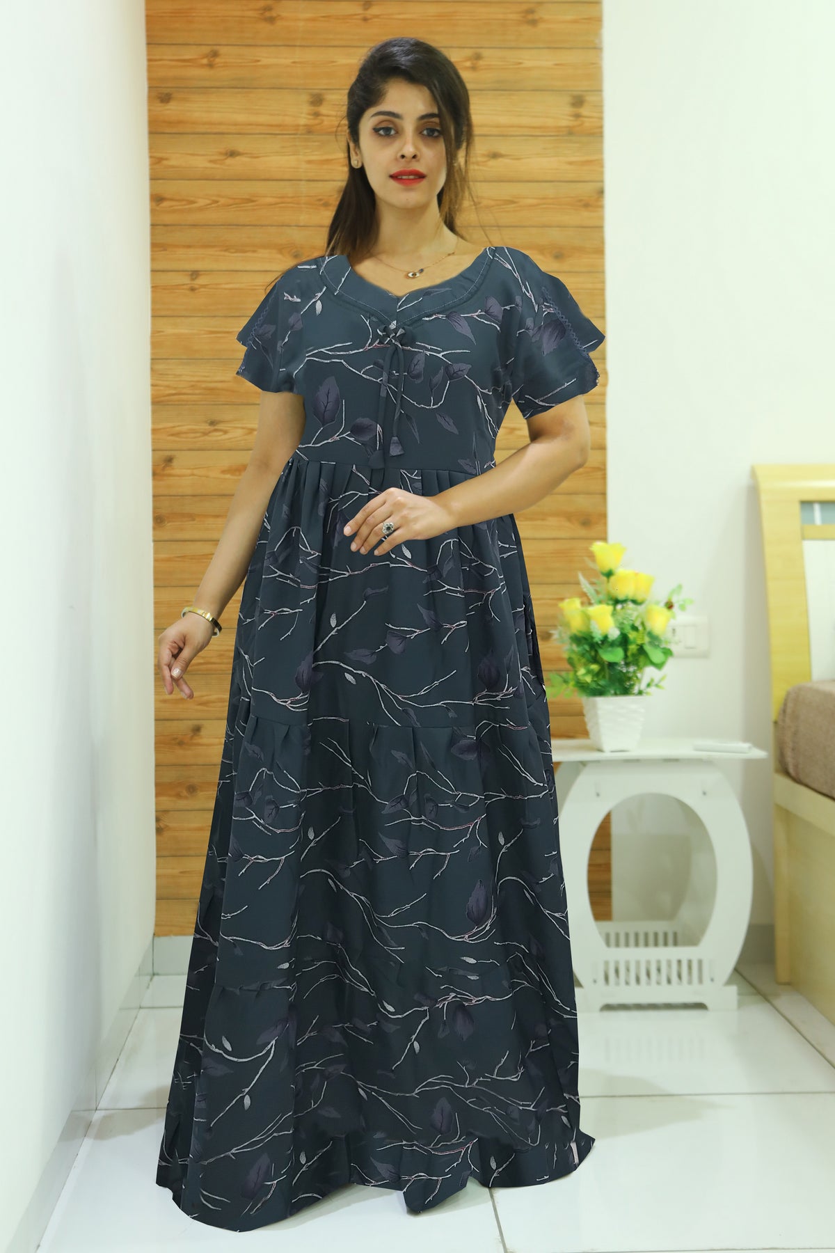 Stylish new FULL FROCK Model Nighties| Fancy Sleeves & Neck Pattern| Side Pocket with Back Tie Rope | Perfect Nightwear Trendy Women's (FRK)