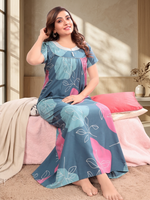 Women's Rayon Pleated Zipless Nighty – Elegant Floral Nightwear with Fancy Stitched Yoke & Side Pocket- Fancy Yoke Nightwear
