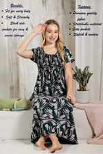 ALPINE Smocking Nighty | Beautiful Pleated Design | Side Pocket | Stylish Nighty for Trendy Women's | Your Perfect Nightwear Collection's (ALS)