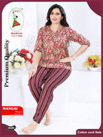 MANGAI Premium Cotton Printed Night Suits | Stylish Print's All Over | Top & Bottom Set | 3/4 Sleeve | Trendy Night Suits for Stylish Women's (CNS)