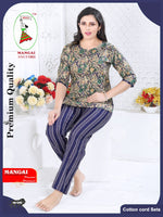 MANGAI Premium Cotton Printed Night Suits | Stylish Print's All Over | Top & Bottom Set | 3/4 Sleeve | Trendy Night Suits for Stylish Women's (CNS)