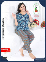 MANGAI Premium Cotton Printed Night Suits | Stylish Print's All Over | Top & Bottom Set | 3/4 Sleeve | Trendy Night Suits for Stylish Women's (CNS)