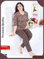 MANGAI Premium Cotton Printed Night Suits | Stylish Print's All Over | Top & Bottom Set | 3/4 Sleeve | Trendy Night Suits for Stylish Women's (CNS)
