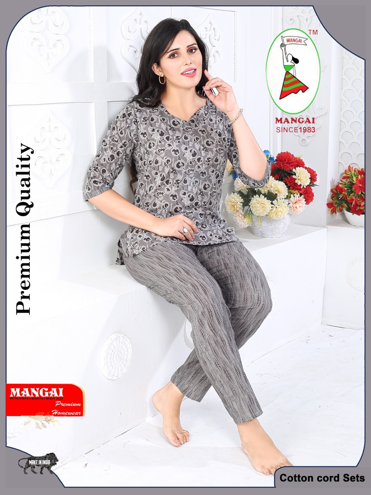 MANGAI Premium Cotton Printed Night Suits | Stylish Print's All Over | Top & Bottom Set | 3/4 Sleeve | Trendy Night Suits for Stylish Women's (CNS)