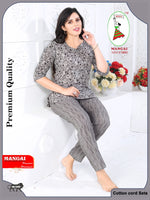 MANGAI Premium Cotton Printed Night Suits | Stylish Print's All Over | Top & Bottom Set | 3/4 Sleeve | Trendy Night Suits for Stylish Women's (CNS)