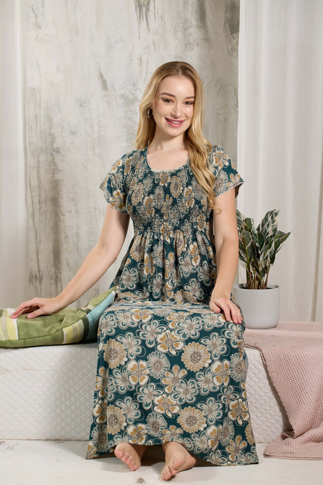 ALPINE Smocking Nighty | Beautiful Pleated Design | Side Pocket | Stylish Nighty for Trendy Women's | Your Perfect Nightwear Collection's (ALS)