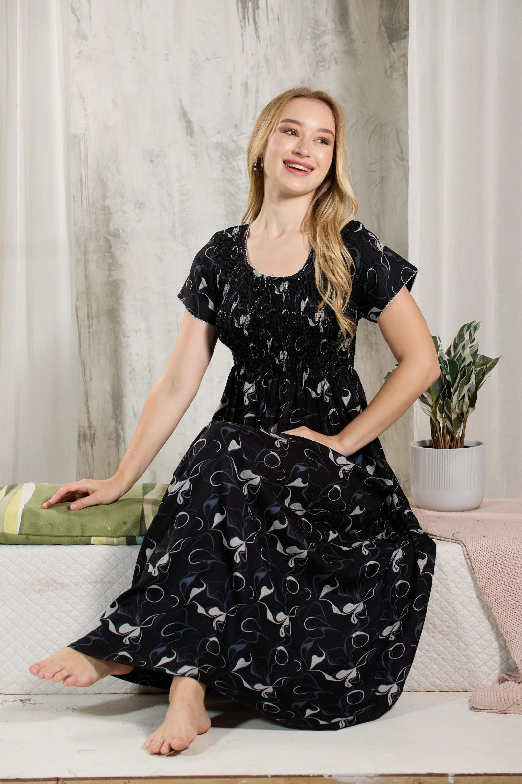 ALPINE Smocking Nighty | Beautiful Pleated Design | Side Pocket | Stylish Nighty for Trendy Women's | Your Perfect Nightwear Collection's (ALS)