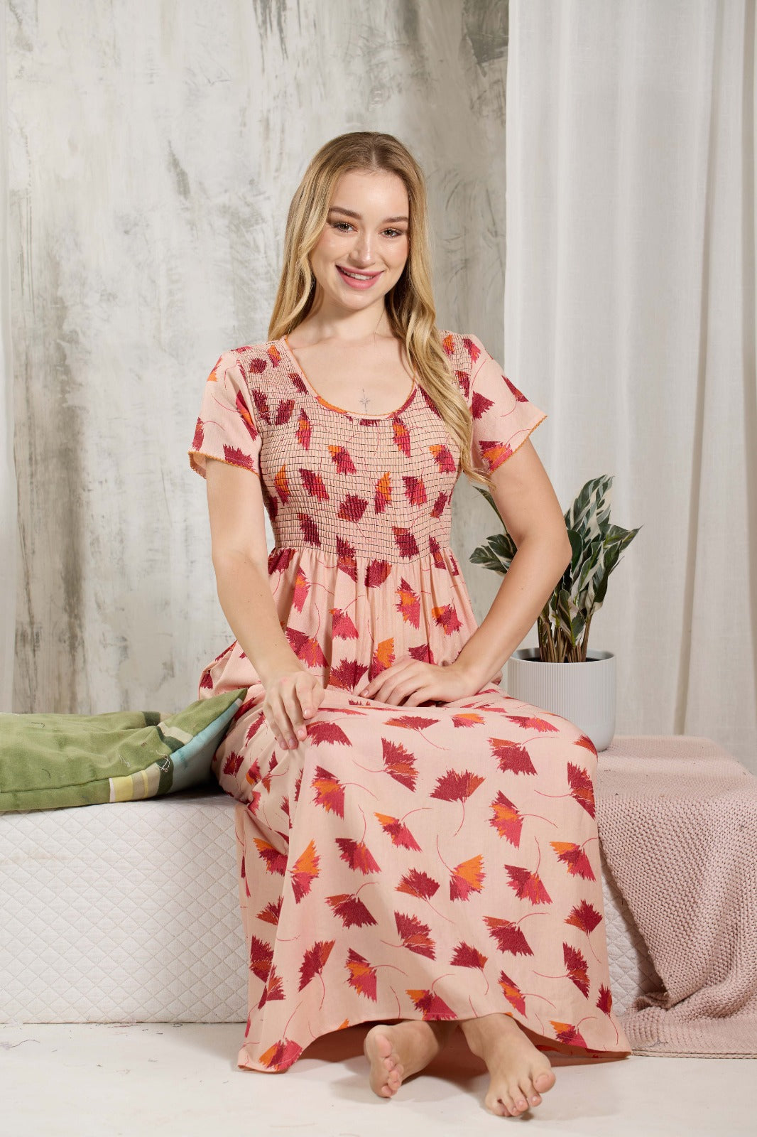 ALPINE Smocking Nighty | Beautiful Pleated Design | Side Pocket | Stylish Nighty for Trendy Women's | Your Perfect Nightwear Collection's (ALS)