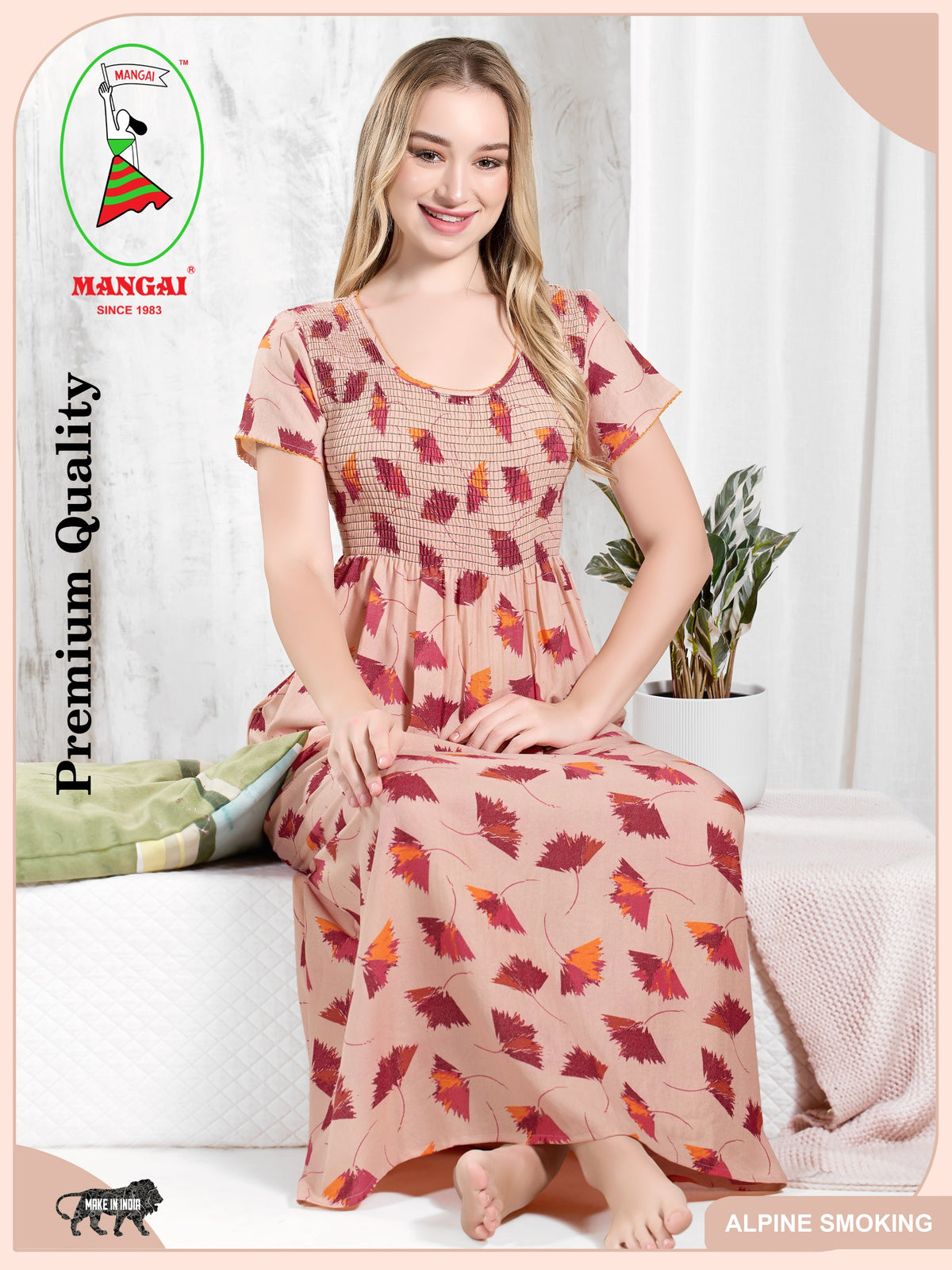 ALPINE Smocking Nighty | Beautiful Pleated Design | Side Pocket | Stylish Nighty for Trendy Women's | Your Perfect Nightwear Collection's (ALS)