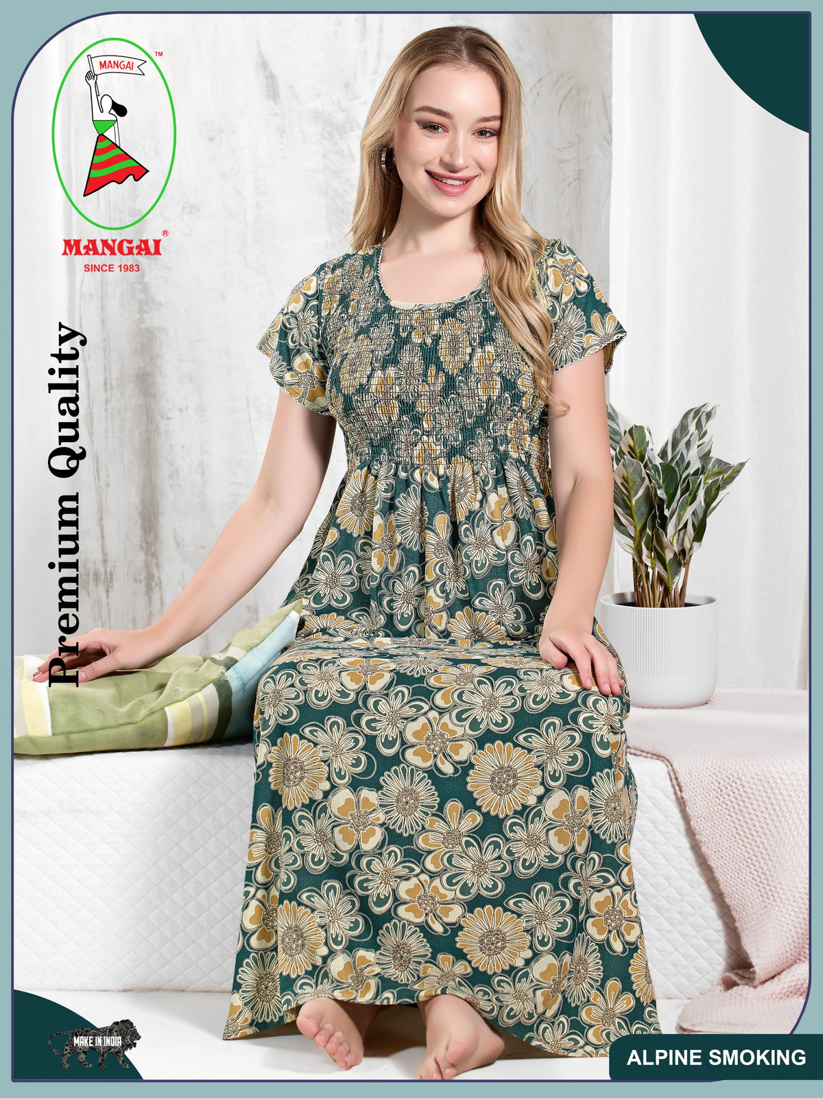 ALPINE Smocking Nighty | Beautiful Pleated Design | Side Pocket | Stylish Nighty for Trendy Women's | Your Perfect Nightwear Collection's (ALS)