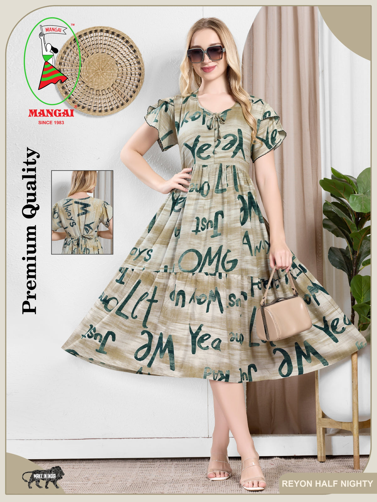 Rayon MAXI FROCK Model Nighties | Fancy Petal Sleeve | Fancy Neck & Side Pocket | Pleated Frock MAXI Style | Trendy Collection's for Stylish Women & Teenage Girl (PSG-H)