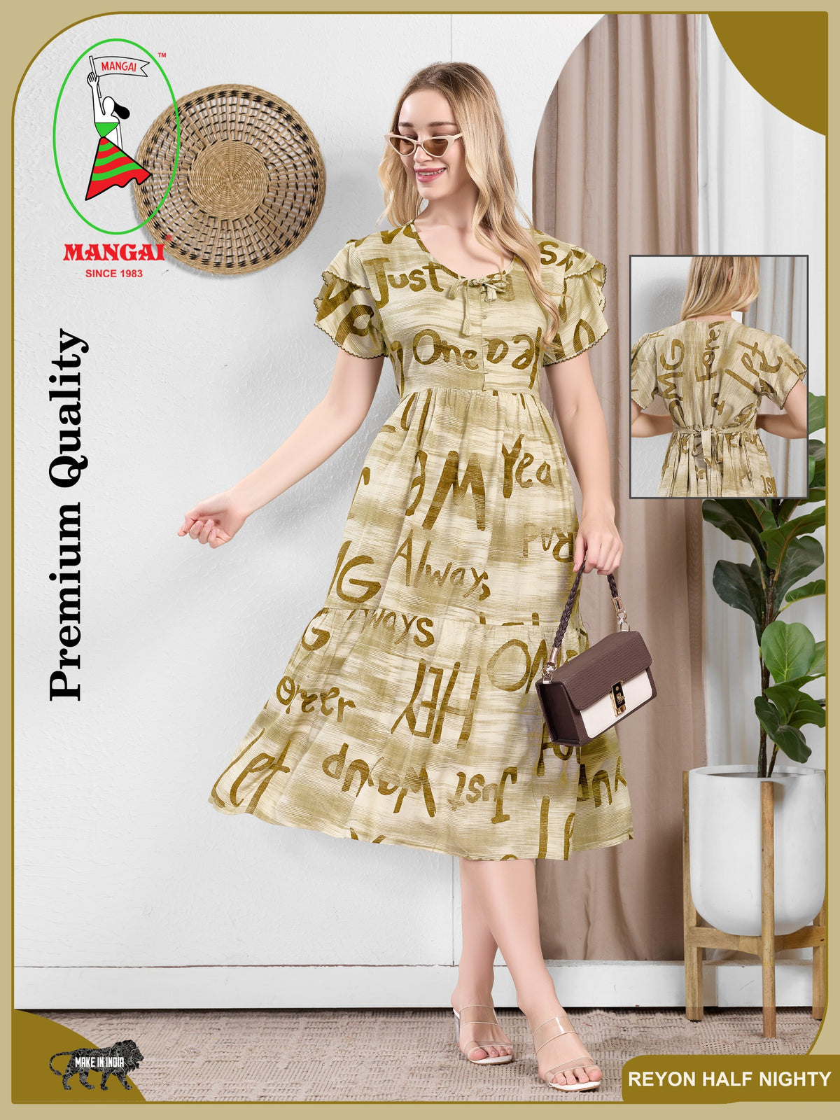 Rayon MAXI FROCK Model Nighties | Fancy Petal Sleeve | Fancy Neck & Side Pocket | Pleated Frock MAXI Style | Trendy Collection's for Stylish Women & Teenage Girl (PSG-H)