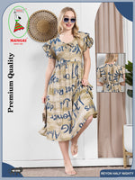 Rayon MAXI FROCK Model Nighties | Fancy Petal Sleeve | Fancy Neck & Side Pocket | Pleated Frock MAXI Style | Trendy Collection's for Stylish Women & Teenage Girl (PSG-H)