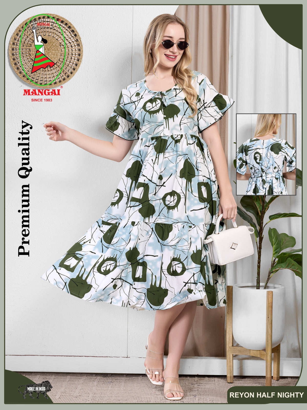 Rayon MAXI FROCK Model Nighties | Fancy Petal Sleeve | Fancy Neck & Side Pocket | Pleated Frock MAXI Style | Trendy Collection's for Stylish Women & Teenage Girl (PSG-H)
