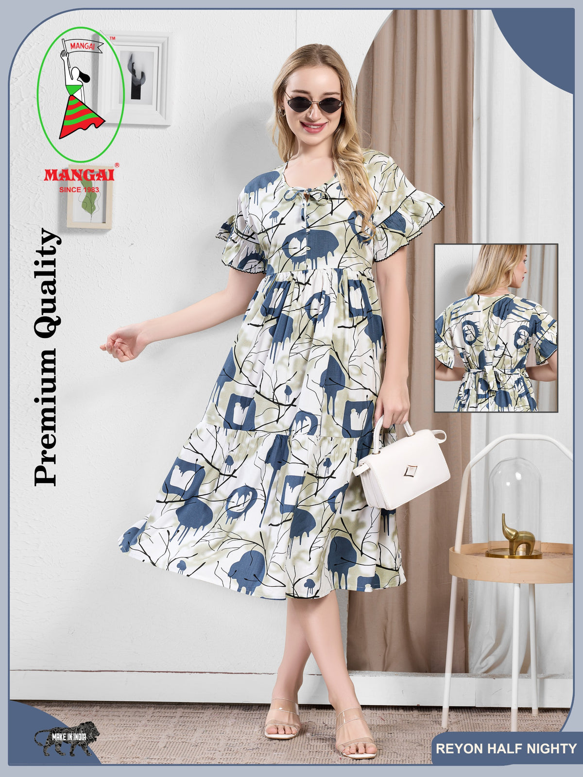Rayon MAXI FROCK Model Nighties | Fancy Petal Sleeve | Fancy Neck & Side Pocket | Pleated Frock MAXI Style | Trendy Collection's for Stylish Women & Teenage Girl (PSG-H)