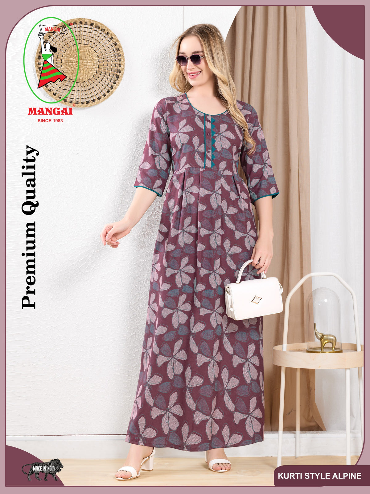 Alpine KURTI Style | Beautiful Stylish KURTI Model | Long 3/4 Sleeve & Side Pocket | Fresh Collection's for Stylish Women's (AK- 3/4)
