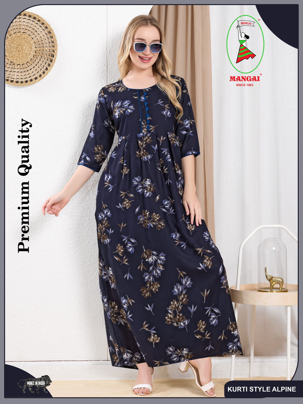 Alpine KURTI Style | Beautiful Stylish KURTI Model | Long 3/4 Sleeve & Side Pocket | Fresh Collection's for Stylish Women's (AK- 3/4)