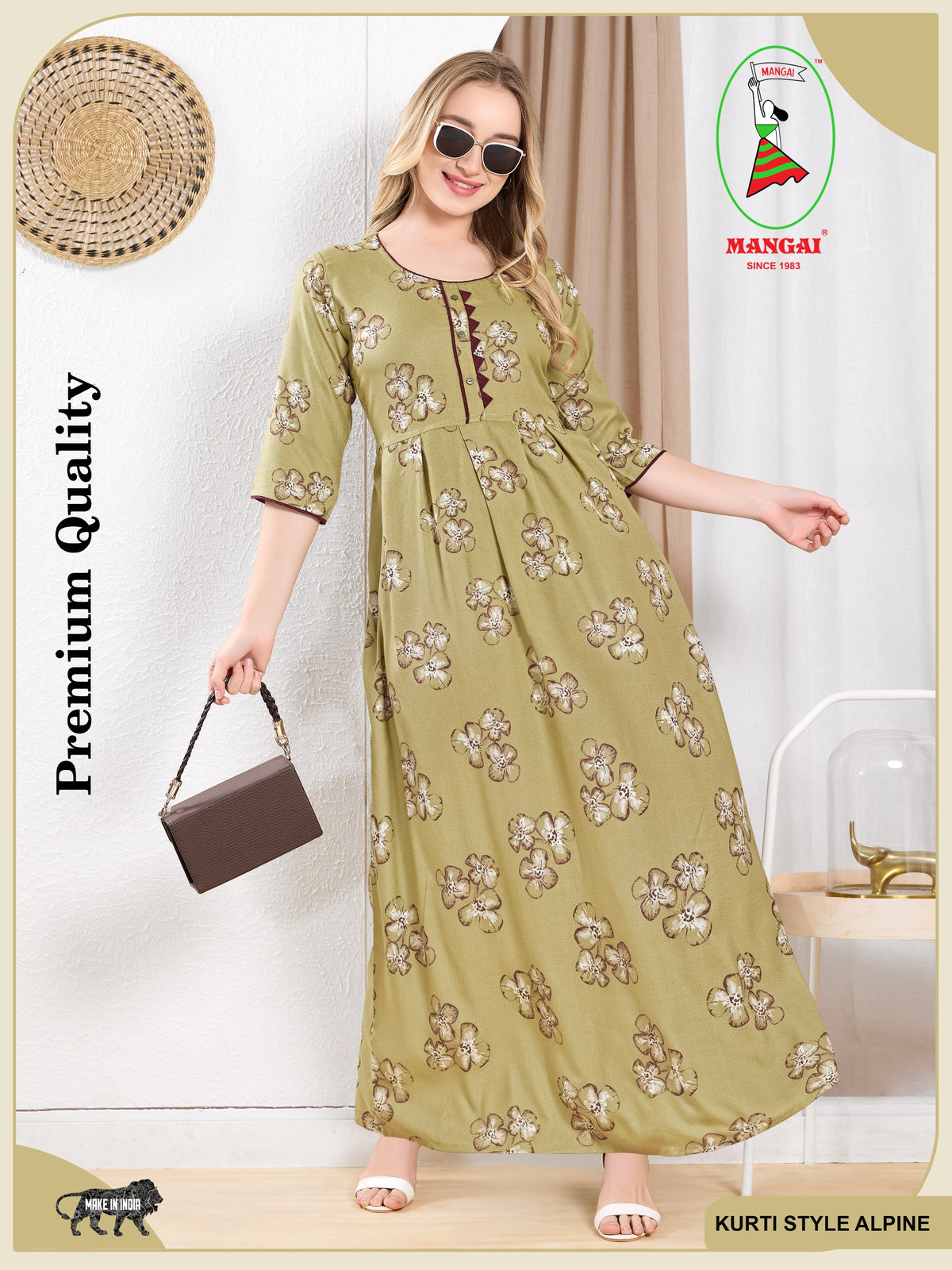 Alpine KURTI Style | Beautiful Stylish KURTI Model | Long 3/4 Sleeve & Side Pocket | Fresh Collection's for Stylish Women's (AK- 3/4)