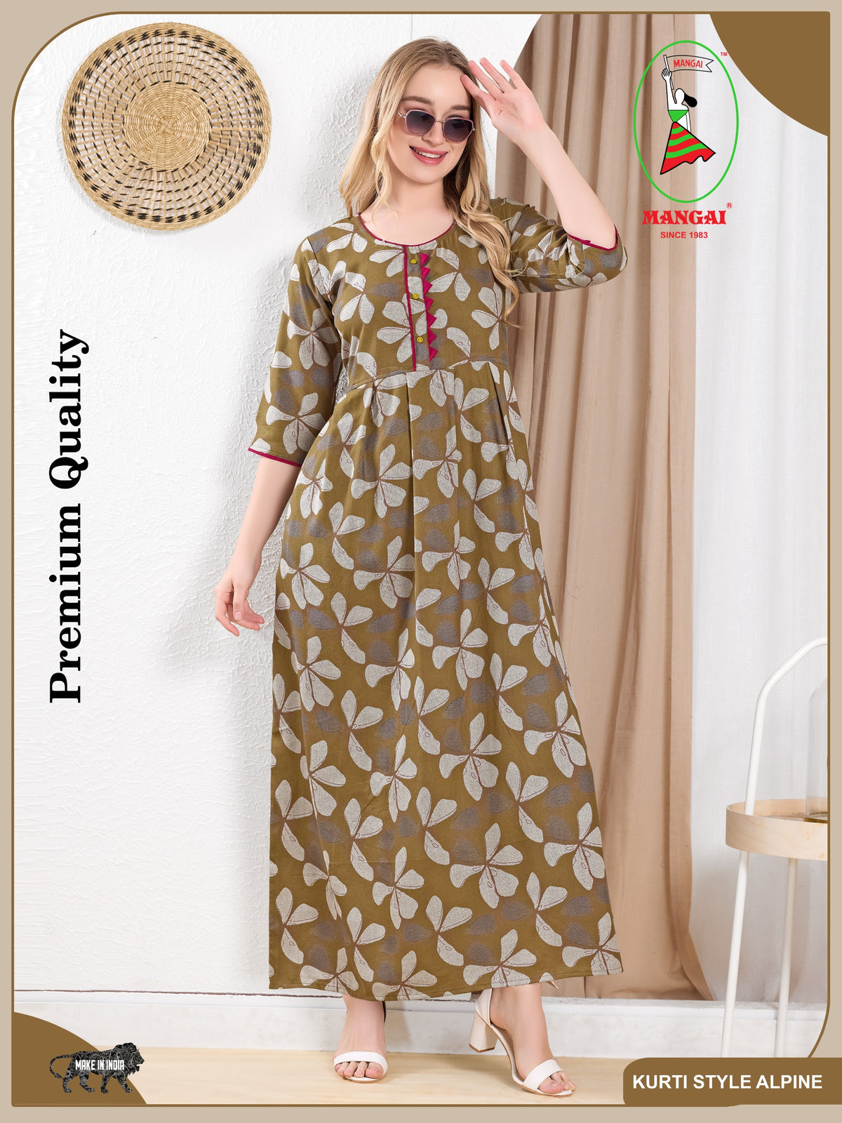 Alpine KURTI Style | Beautiful Stylish KURTI Model | Long 3/4 Sleeve & Side Pocket | Fresh Collection's for Stylish Women's (AK- 3/4)