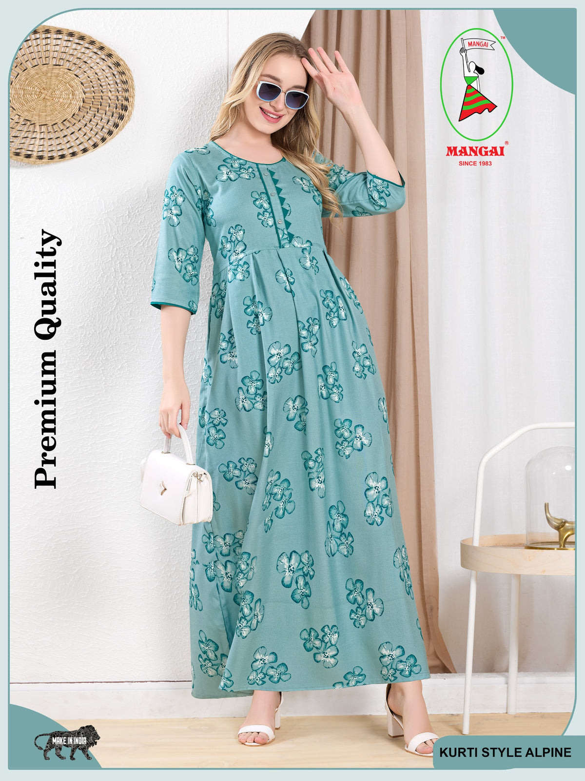 Alpine KURTI Style | Beautiful Stylish KURTI Model | Long 3/4 Sleeve & Side Pocket | Fresh Collection's for Stylish Women's (AK- 3/4)
