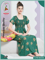 ALPINE Smocking Nighty | Beautiful Pleated Design | Side Pocket | Stylish Nighty for Trendy Women's | Your Perfect Nightwear Collection's (SAP)